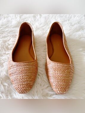 Tahari | Rosario Vegan Leather Ballet Flats Raffia Upper Slip On Brown Size 8.5